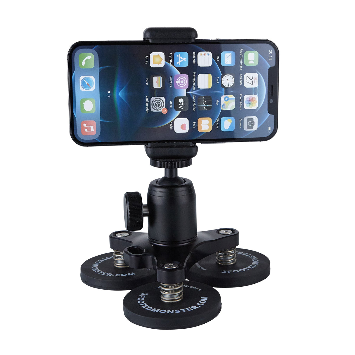 3 Footed Monster PRO Edition mount holding a camera at an angle